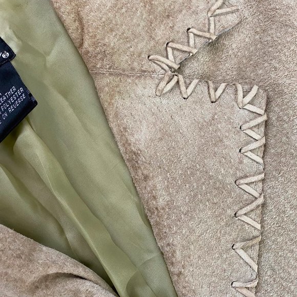 Vtg 90s Y2K Wet Seal Medium Trench Coat Jacket 100% Leather Suede Belted Tan - Picture 9 of 9